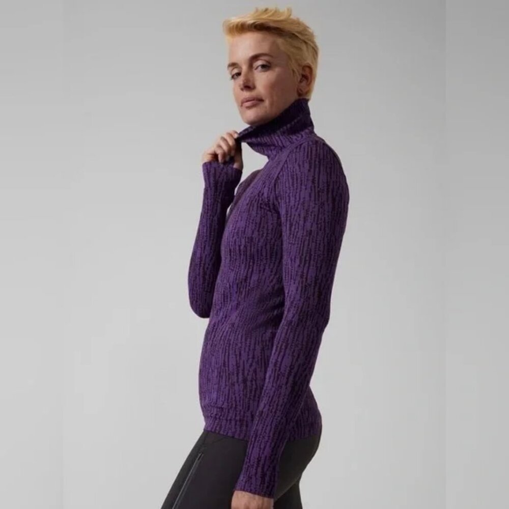 Athleta Flurry Elemental Purple Black Turtleneck Long Sleeve Shirt Women XS